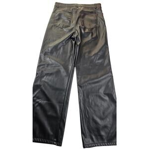 Garage high rise L vegan leather black wide leg baggy grunge EUC jeans pants